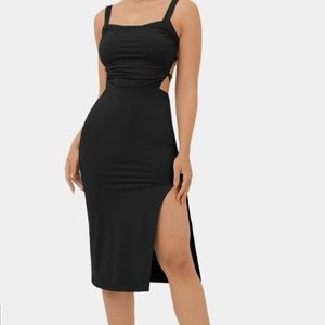 HALARA Ruched Backless Crisscross Lace Up Split Bodycon Midi Casual Dress